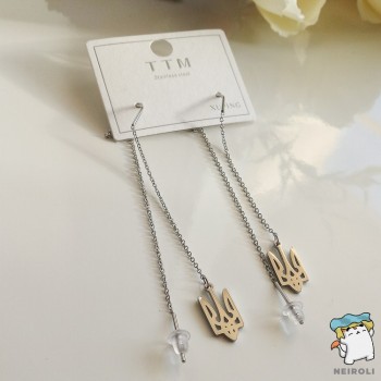 Сережки протяжки Герб України Тризуб. TTM Stainless Steel. Сталь. Xuping 
